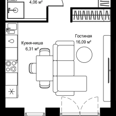 Планировка студии 34.7 м² в ЖК Селигер Сити