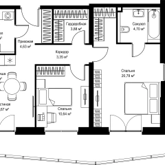 Планировка 2-комнатной квартиры 80 м² в ЖК Селигер Сити