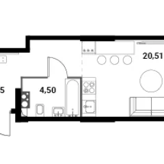 Планировка Студи-комнатной квартиры 29.56 м² в ЖК Инноватор