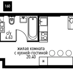 Планировка Студи-комнатной квартиры 29.2 м² в ЖК Инноватор