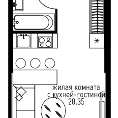 Планировка Студи-комнатной квартиры 27.18 м² в ЖК Инноватор