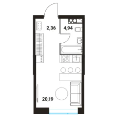 Планировка Студи-комнатной квартиры 27.49 м² в ЖК Инноватор
