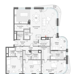 Планировка 5+L-комнатной квартиры 459.4 м² в ЖК Лаврушинский