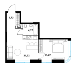 Планировка 2-комнатной квартиры 45.7 м² в ЖК Инноватор