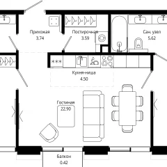 Планировка 2-комнатной квартиры 75.6 м² в ЖК MOD (Мод)