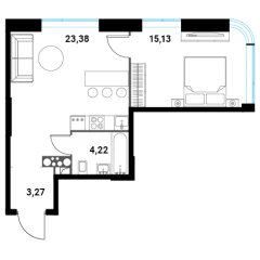 Планировка 2-комнатной квартиры 46 м² в ЖК Инноватор