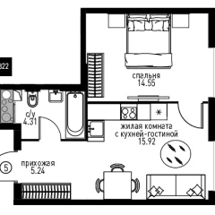 Планировка 2-комнатной квартиры 40.02 м² в ЖК Инноватор