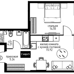 Планировка 2-комнатной квартиры 39.92 м² в ЖК Инноватор