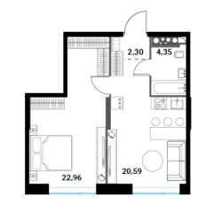 Планировка 2-комнатной квартиры 50.2 м² в ЖК Инноватор