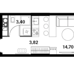 Планировка Студи-комнатной квартиры 22.49 м² в ЖК Инноватор