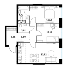 Планировка 3-комнатной квартиры 70.26 м² в ЖК Инноватор