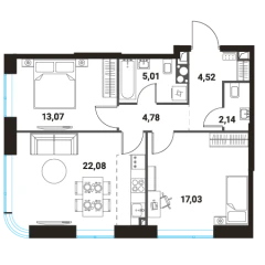 Планировка кварт-комнатной квартиры 68.63 м² в ЖК Инноватор