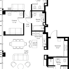 Планировка 4-комнатной квартиры 153.2 м² в ЖК «Джойс»
