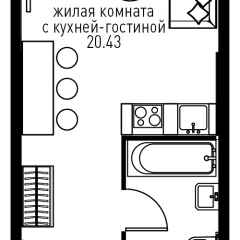 Планировка Студи-комнатной квартиры 27.9 м² в ЖК Инноватор