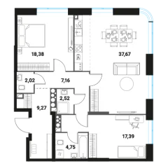 Планировка кварт-комнатной квартиры 99.16 м² в ЖК Инноватор