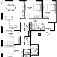 Планировка 5-комнатной квартиры 141.97 м² в ЖК Инноватор