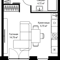 Планировка студии 33.8 м² в ЖК Селигер Сити
