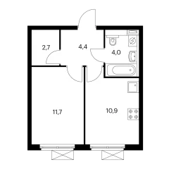 1 комн. кв., 33.4 м<sup>2</sup>, 3/17 этаж