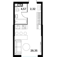 Планировка Студи-комнатной квартиры 27.59 м² в ЖК Инноватор