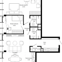 Планировка 2-комнатной квартиры 83.8 м² в ЖК MOD (Мод)