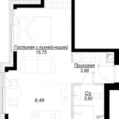 Планировка студии 31.8 м² в ЖК Hide (Хайд)