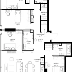 Планировка 4-комнатной квартиры 125.2 м² в ЖК «26 Парквью»