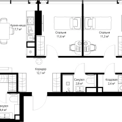 Планировка 4-комнатной квартиры 115.1 м² в ЖК SLAVA (Слава)