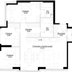 Планировка 3-комнатной квартиры 100.4 м² в ЖК Hide (Хайд)
