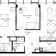 Планировка 2-комнатной квартиры 66.5 м² в ЖК MOD (Мод)