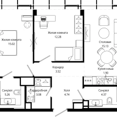 Планировка 2-комнатной квартиры 66.4 м² в ЖК MOD (Мод)