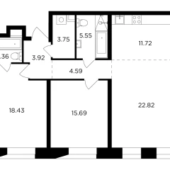 3 комн. кв., 90.05 м<sup>2</sup>, 12 этаж