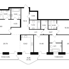 Планировка 5-комнатной квартиры 204.85 м² в ЖК Кло 17