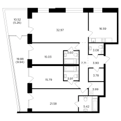 Планировка 4-комнатной квартиры 152.61 м² в ЖК «Квартал Foriver»