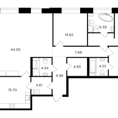 Планировка 4-комнатной квартиры 153.96 м² в ЖК «Джойс»