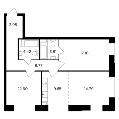 3 комн. кв., 75.18 м<sup>2</sup>, 12 этаж