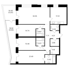 Планировка 4-комнатной квартиры 152.13 м² в ЖК «Квартал Foriver»