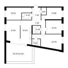 Планировка 5-комнатной квартиры 149.23 м² в ЖК «Квартал Foriver»