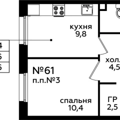 1 комн. кв., 31.9 м<sup>2</sup>, 1/10 этаж