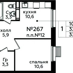 1 комн. кв., 33.7 м<sup>2</sup>, 8/14 этаж