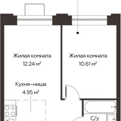 2 комн. кв., 35.32 м<sup>2</sup>, 14/17 этаж