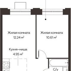 2 комн. кв., 35.32 м<sup>2</sup>, 17/17 этаж