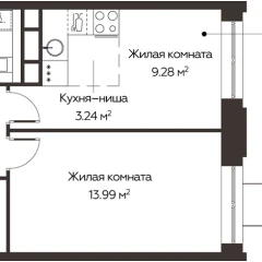 2 комн. кв., 38.25 м<sup>2</sup>, 17/17 этаж