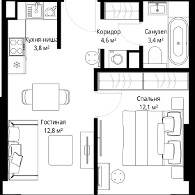 Планировка 1-комн. кв.