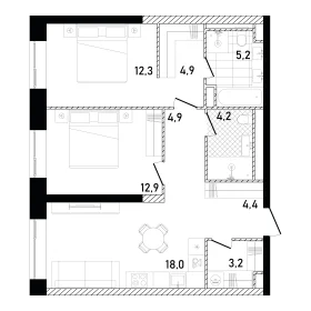 Планировка 2-комн. кв.