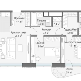 Планировка 2S-комн. кв.