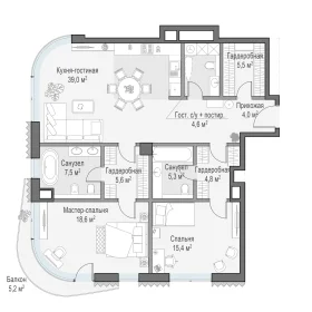 Планировка 2L-комн. кв.