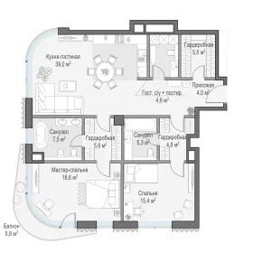 Планировка 2L-комн. кв.