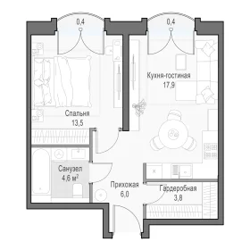 Планировка 1XL-комн. кв.