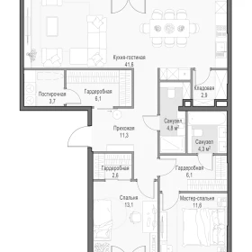 Планировка 3XL-комн. кв.