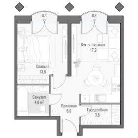 Планировка 1XL-комн. кв.